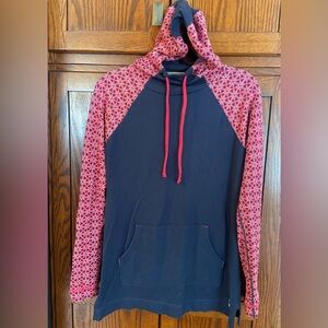 Smartwool Merino Wool Navy Blue and Pink Geometric Pattern Sweater Hooded Size M